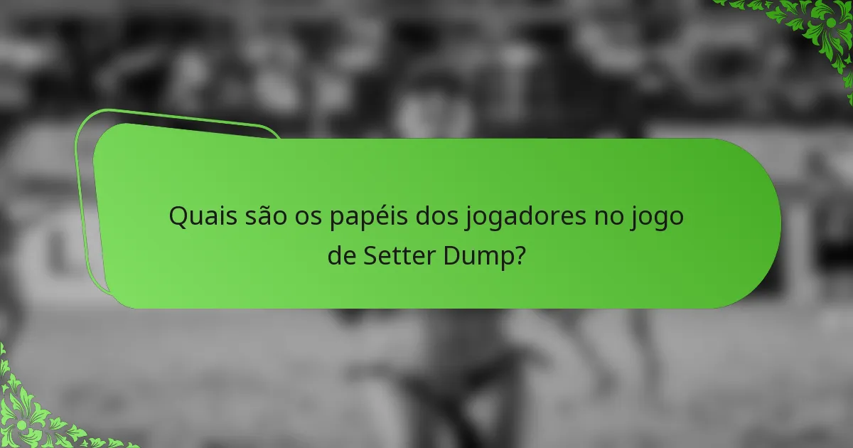 Quais são os papéis dos jogadores no jogo de Setter Dump?